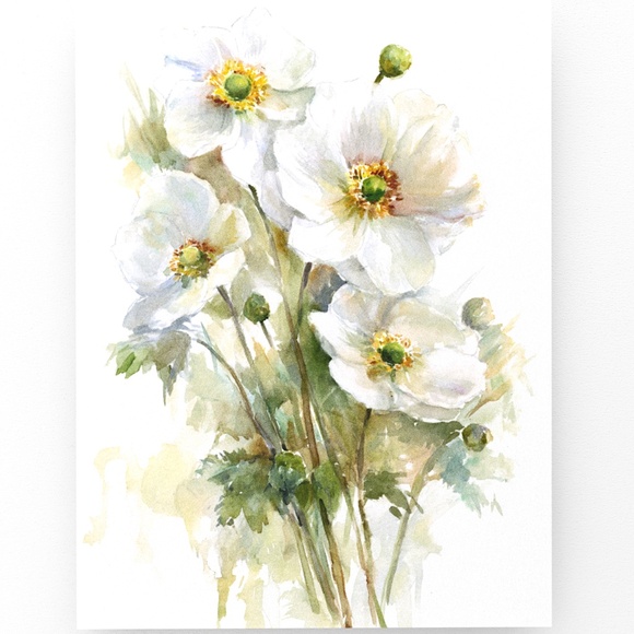Watercolor White Anemone Flowers Wall Art Illustration Print Poster Unframed - Picture 8 of 9